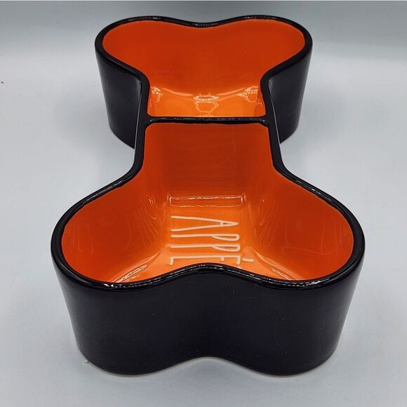 Rae Dunn BONE APPETIT black and orange bone shape Halloween dog dish - Picture 4 of 4